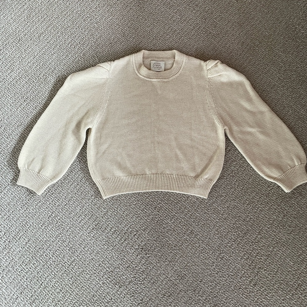 Loeffler Randall Knit For Good Puff Sleeve Highland Wool Beige Sweater size M - Picture 2 of 10